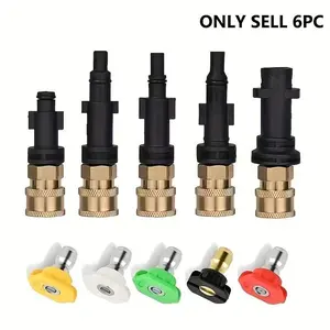 6pcs Pressure Washer Adapter 1/4 Quick Connect to Water Gun with 5 Washer Spray Nozzle Tips Quick-Connect Washer Replacement Parts Compatible for Karcher/ Lavor/ Bosch Interchangeable Spray Nozzle Tips Compatibility