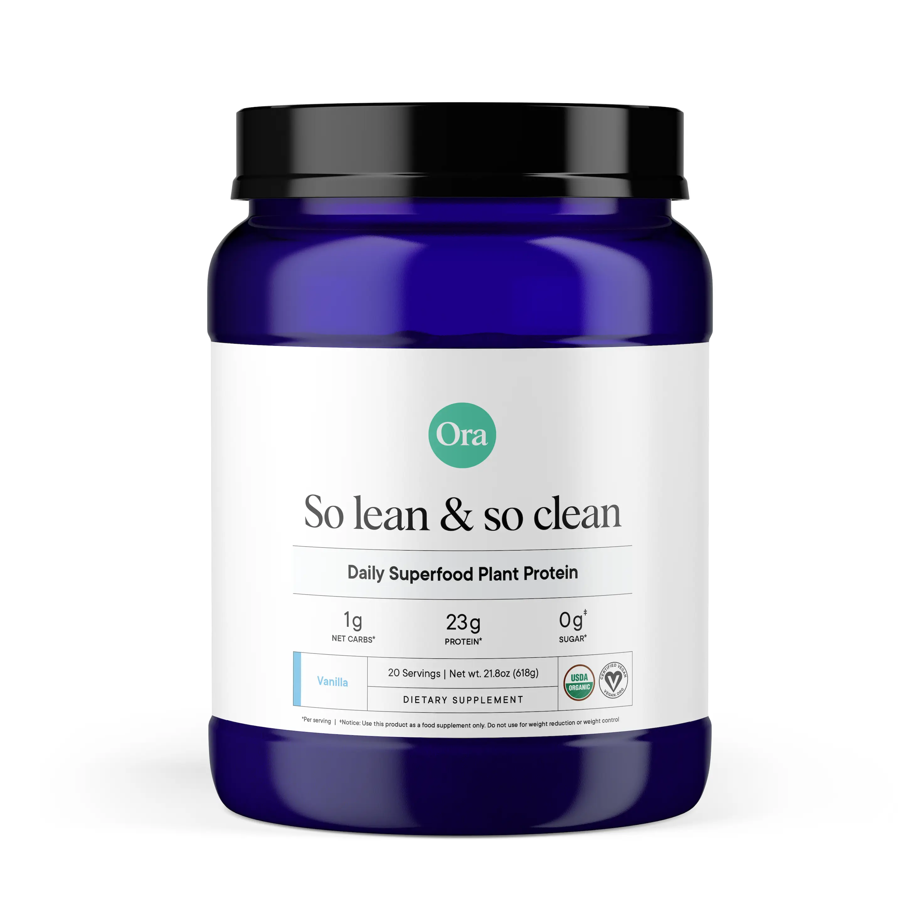 Vegan Protein Powder - 23g Plant Protein, Full Amino Acid Profile, Organic, Non-GMO, Stevia-Free, No Artificial Sweeteners - Dietary Supplement by Ora