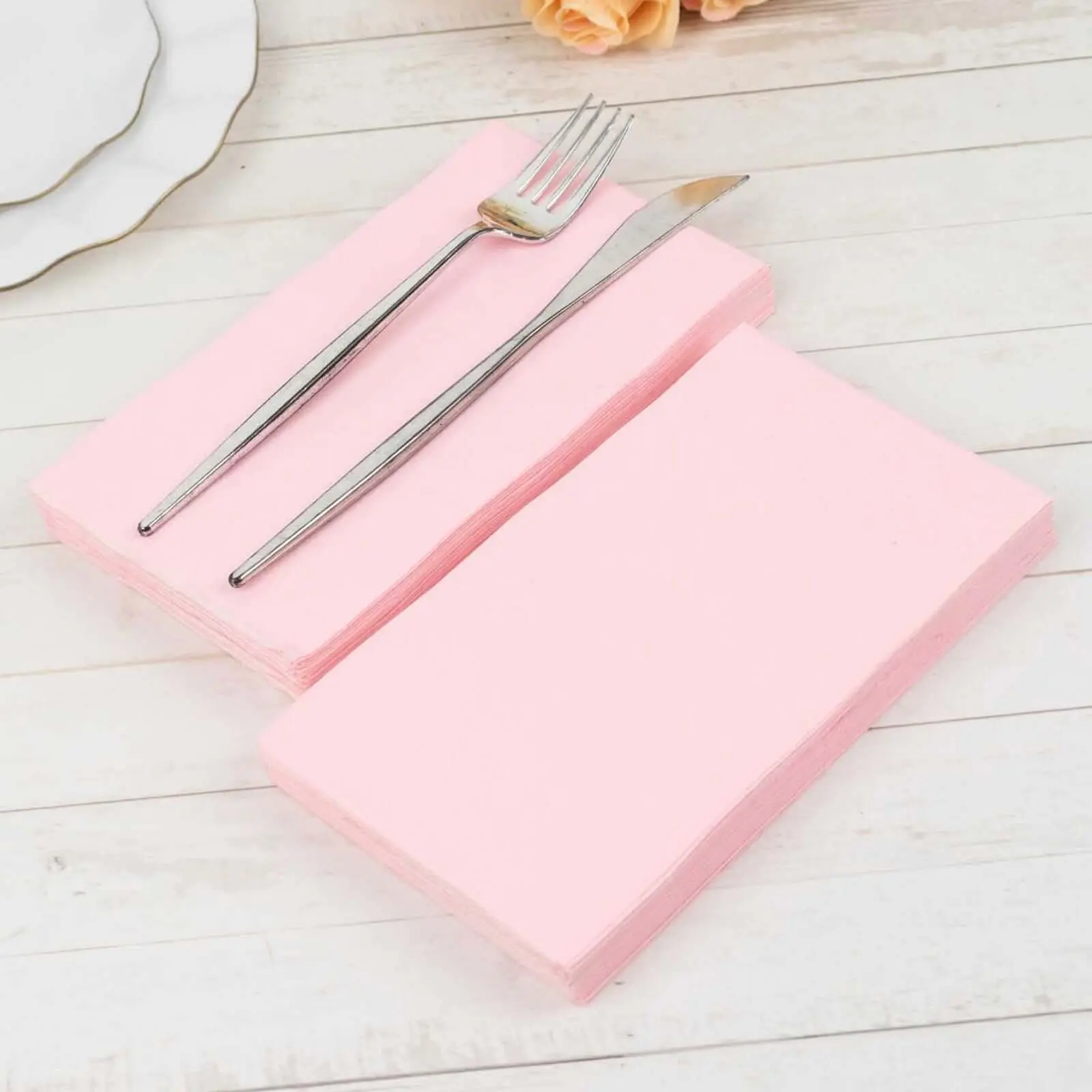 Disposable 2-Ply Soft Pink Paper Napkins, 50-Pack Tableware for Bridal Showers, Birthday Party Events, Family Reunions, Single Sheet
