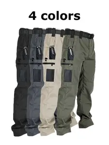 Men's Solid Color Printed Pocket Zipper Waterproof Tactical Work Pants, 200g/m2, Fit Sports Pockets, Autumn Winter Durable Pants, Men's Abrasion Resistant Outdoor Pants, Please place an order according to size chart, Autumn Clothing Men'sGift