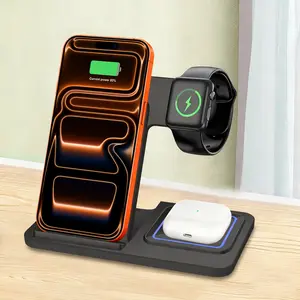 Wireless Charging Station, 3 in 1 Foldable Wireless Charger Stand for iPhone 17/16/15/14/13/12/11/X Series, Apple Watch Ultra/10/9/8/7/SE/6/5/4/3/2, AirPods 4/3/2/Pro