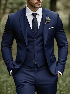 Elegant Men'S 3pcs Suit - Slim Fit Tuxedo Set for Weddings & Formal Occasions, Black Suit with White Collared Shirt & Pants, Long Sleeve, Perfect for Office Meetings and Elegant Events, Formal Attire|Slim Fit Suit|Durable Wedding Wear