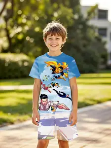 Boys' Superhero Costume Set, Casual Fitted Shorts Suit, All over Print, Perfect for Outdoor Activities, Birthday & Holiday Gifts