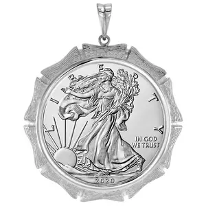 925 Sterling Silver 1oz Round Coin Bezel Bamboo Shape Edge 41mm Prong Back