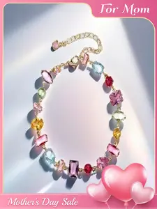 Rainbow Gradient Crystal Bracelet - Gold-Plated Multi-Shaped Gemstone Link Jewelry with Heart Clasp & Adjustable Chain Sweet & Edgy Versatile Accessory Stackable Bracelet Jewelry Bracelet Design High Quality Fashionable Bracelet