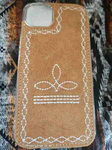Camel boot stitch suede leather phone case -- iPhone 15 Plus