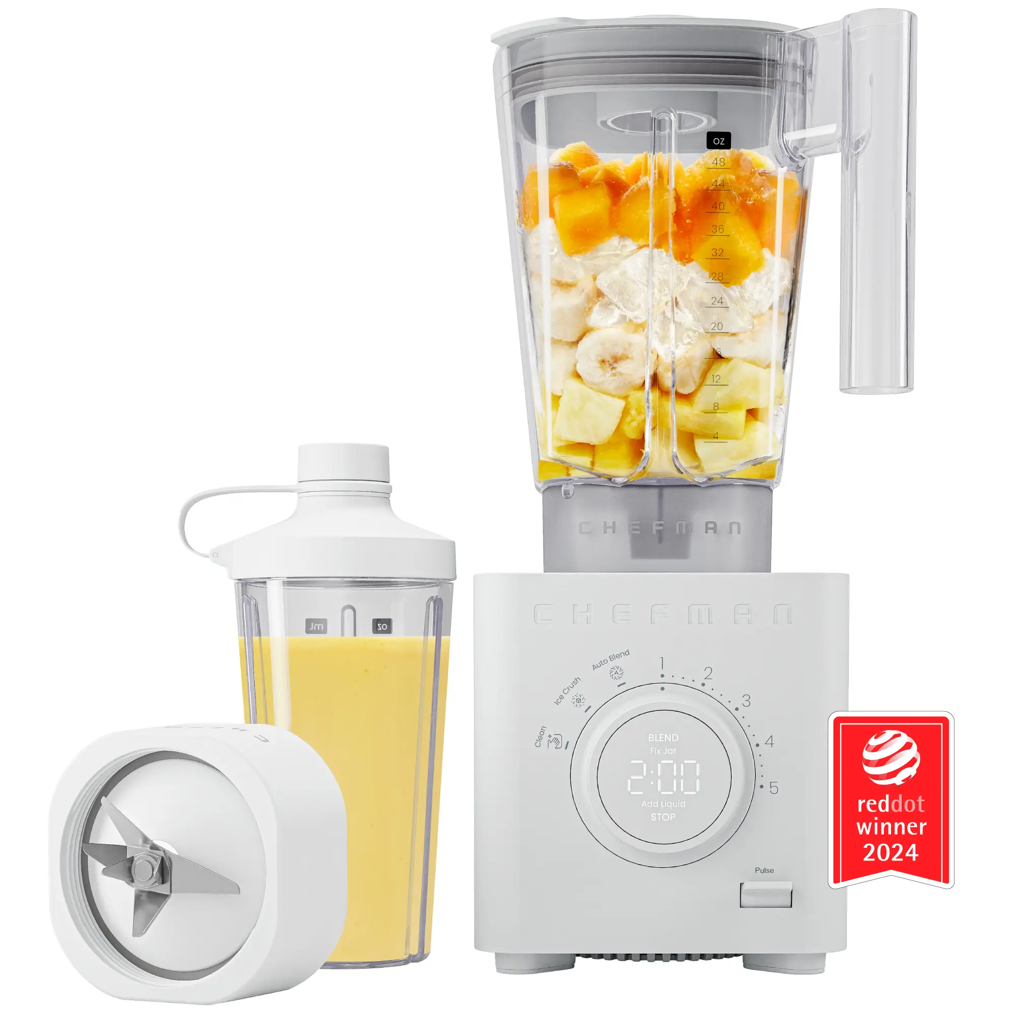 Chefman Obliterator Professional Blender with Auto Blend and 20oz Travel Jar - Concrete, 1380W High Power Blender for Smoothies and Soups