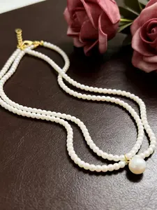 French Gentle Style Faux Pearl Choker Necklace, Delicate Small Bead Layered Design, Versatile Commuter Accessory, High-End Look, Dainty Choker Necklace