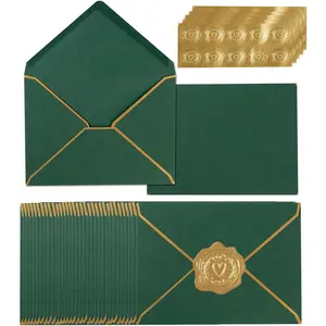 100 Pack A7 Envelopes 5 x 7 Card Envelopes V Flap with  Border for Office, Wedding , Invitations, Graduation,  Shower, Parties (5.32 x 7.28 Inches, Dark Green)