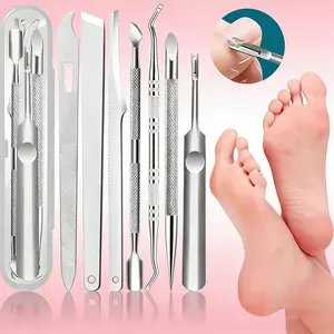 7pcs Stainless Steel Cuticle & Nail Care Tools Kit, Unscented Design for Dead Skin and Calluses, with Nail File & Cleaner, Ingrown Toenail Care Kit, Manicure
