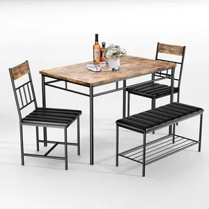 4-Piece Modern Dining Table Set, Kitchen Table with Upholstered Chairs and Bench, Kitchen Table Set for Small Space, Apartment, Home, Studio