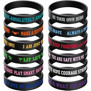 12 Pcs Inspirational Rubber Bracelet Motivational Quote Silicone Bracelets Colored Inspirational Wristbands Stretch Unisex Wristbands for Women Men Teen Gifts