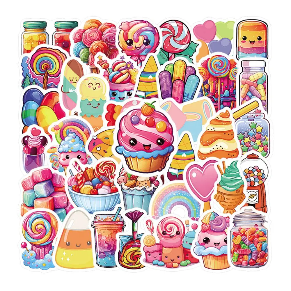 Cute Cartoon Candy & Dessert Sticker, 50pcs/set Waterproof Self Adhesive Decor Paper, Decor Sticker for Gift Greeting Card Water Bottle Laptop Phone,