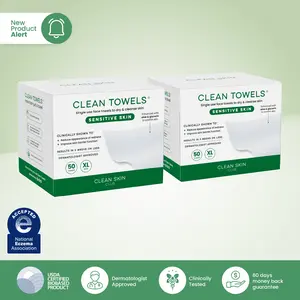 Clean Towels Sensitive Skin XL - 100 count - 2 Pack Disposable Wipes Single Use