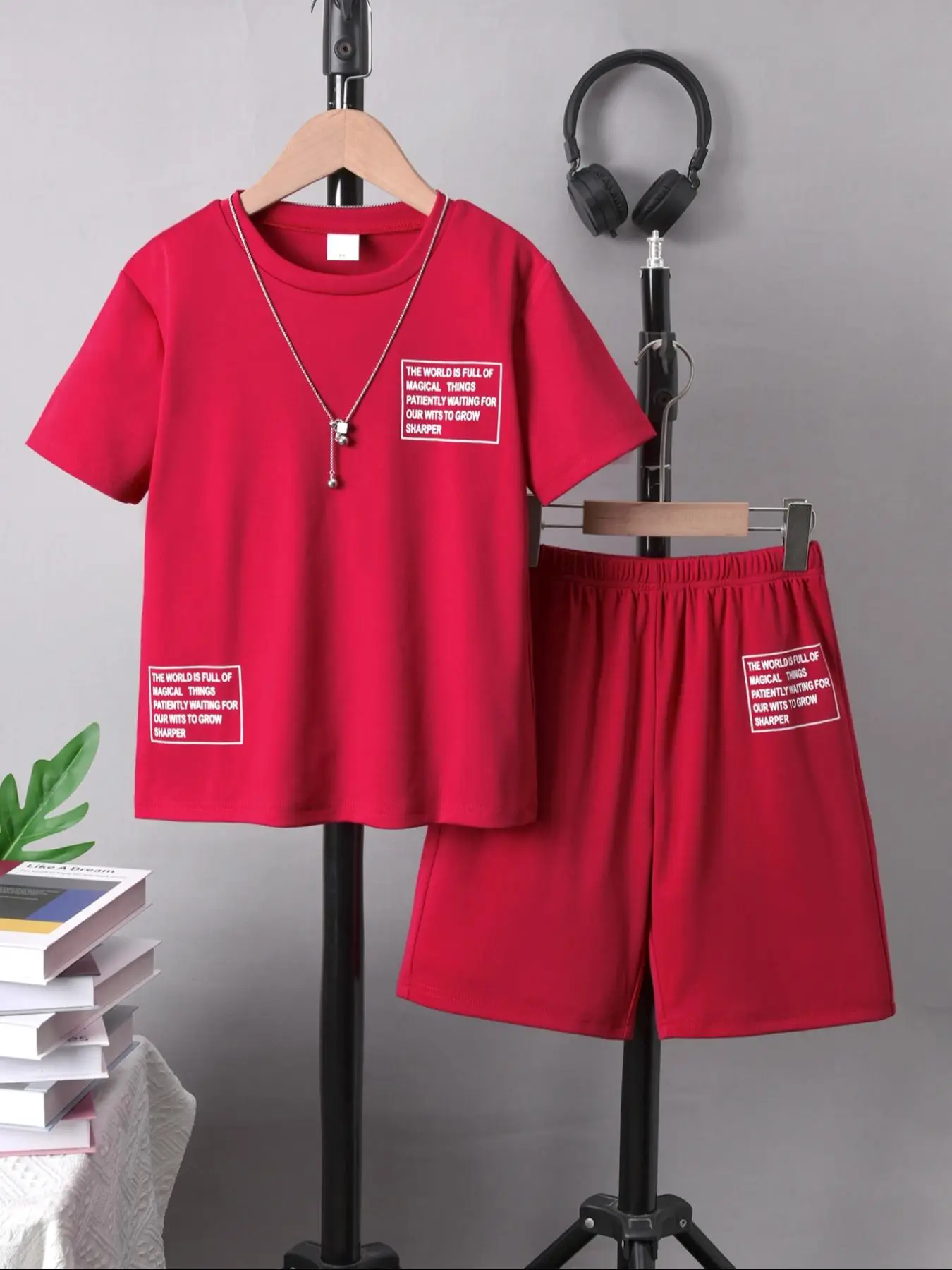 Two-piece Set Boy's Letter Print Short Sleeve Tee & Track Shorts Set, Casual Round Neck T-shirt & Shorts for Summer, Kids Clothes for Daily Wear