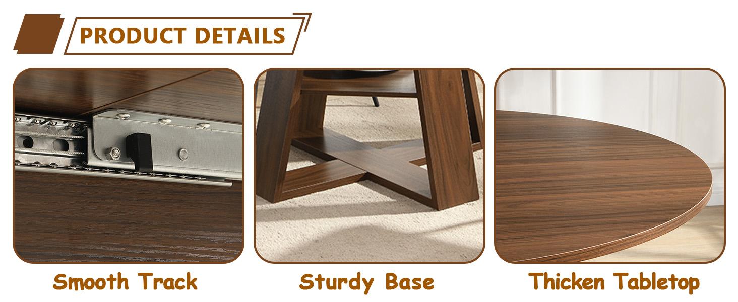 YunKiTech 43.3"–59" Inch Kitchen Dining Table for 4-6,Wood Kitchen Dinning Table for Dining Room Kitchen Living Room,Modern Rustic Style Large Round Table expandable