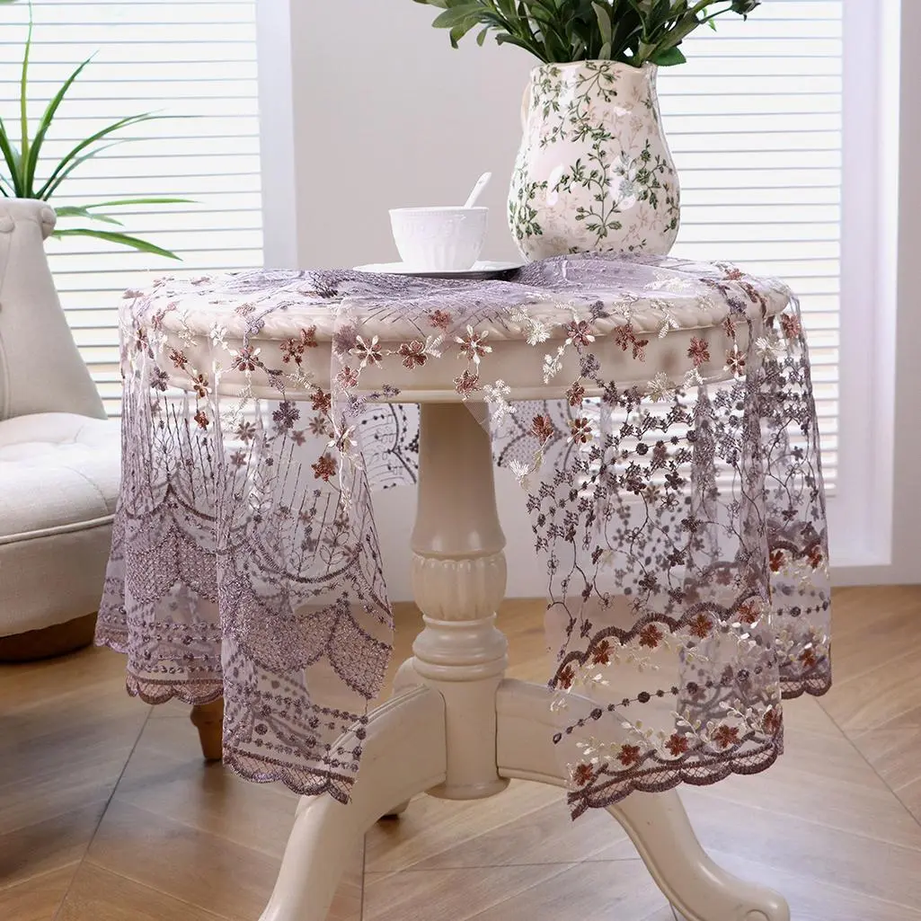 Floral Embroidery Lace Tablecloth, 1 Count Square Tablecloth, Decorative Aesthetic Tablecloth for Home Living Room Dining Room Garden Dining Table, Picnic Table Cover, Vanity Decor Accessories