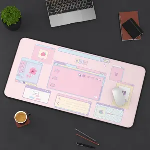 Kawaii Y2K Aesthetic Pink Desktop Desk Mat | Cute Mousepad | Office Decor | Gaming Accessory | Stylish Workstation | Gift | Girlhood | Dorm