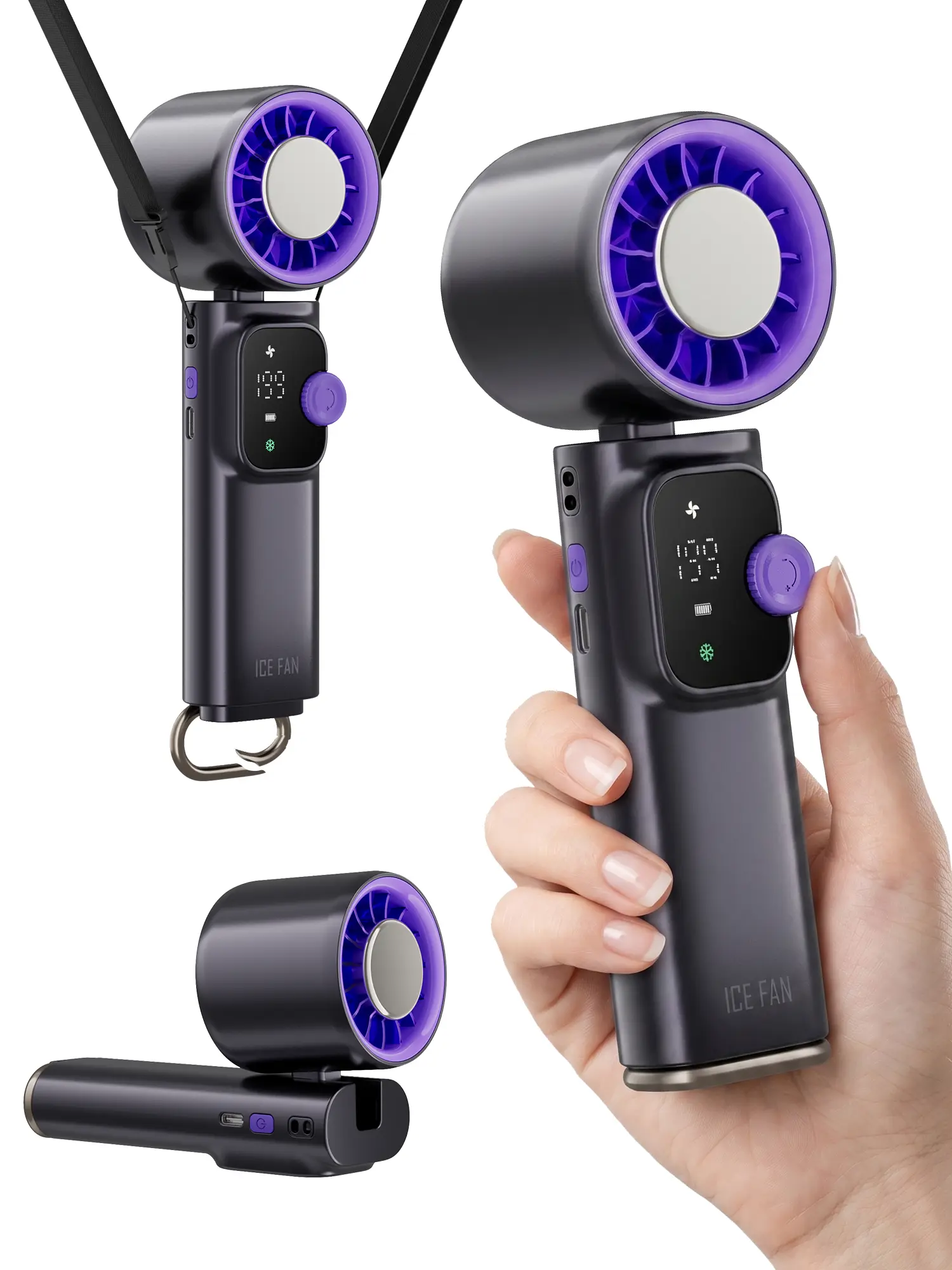 3-in-1 Portable Handheld Fan - 199 Adjustable Speeds, Cooling Function, Foldable Design, USB Rechargeable Personal Fan for Travel, Outdoor Activities, Summer Essentials