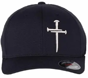 Christian Hats for Men Women Jesus 3 Nail Cross Hat NAVY FLEX FIT XL/2X HAT with a Free 4" Decal