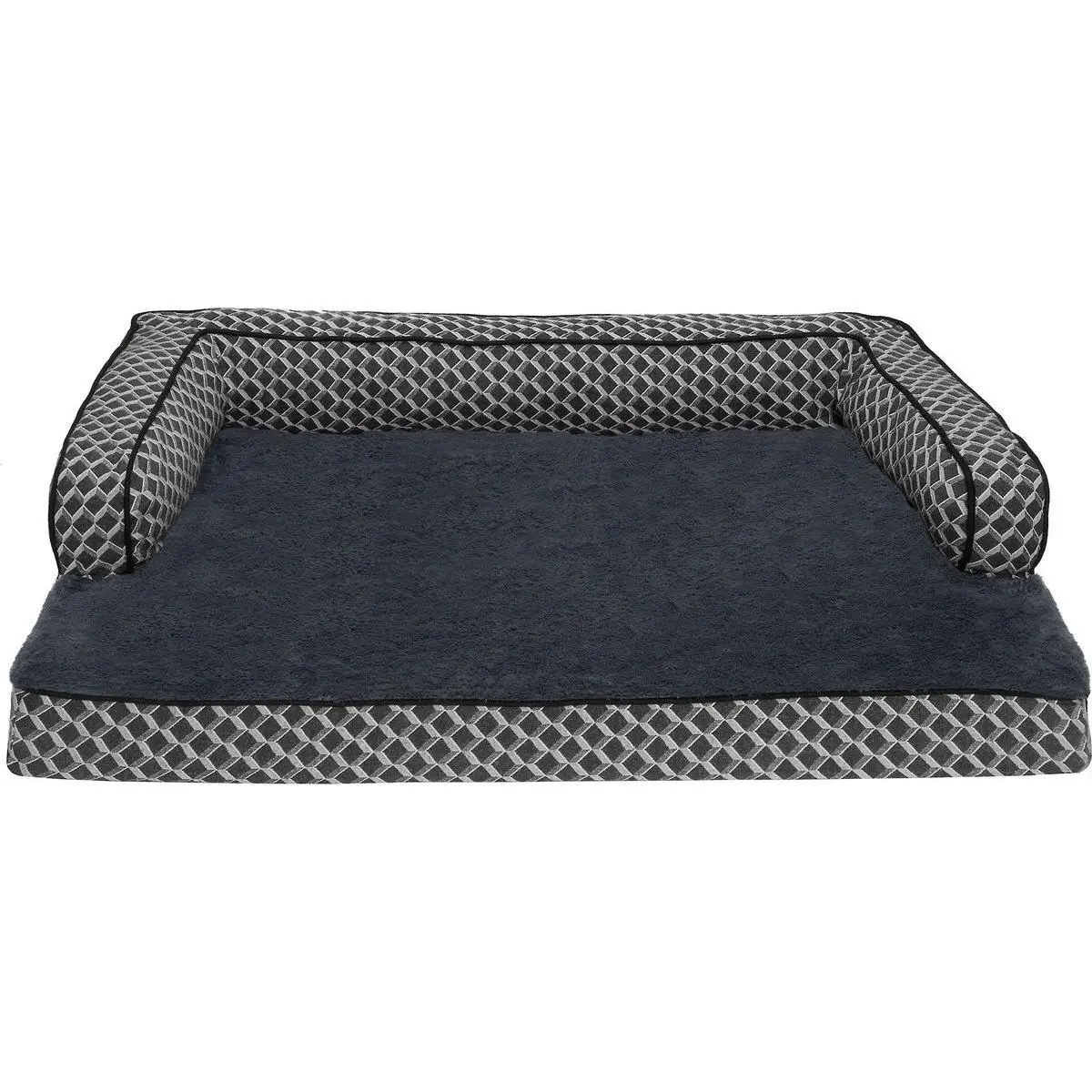 Diamond Gray, Large Comfy Couch Orthopedic Bolster Dog Bed with Removable Cover