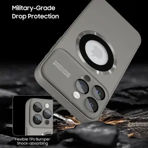 Large window frosted glass with magnetic case iPhone 13-15pro max Graphite black