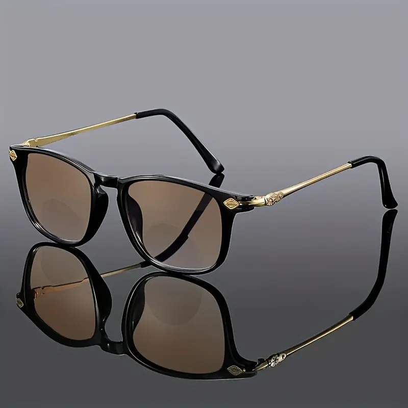 Vintage-Inspired Bifocal Eyeglasses for Men & Women - Dual Focus Fashionable Square Frames, Spring Hinge, +1.0 to +4.0 Magnification, G Pink Dichroic