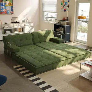 wanan 81.5'' Convertible Sofa Bed, Oversized Corduroy Modular Boneless Couch with 2 Pillows, Pull Out Couch with Fixed-Shape Frame, Foldable Sleeper Sofa for Living Room(Green)