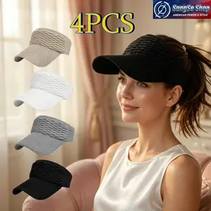 Women’s 4-Pack Open Top Ponytail Baseball Caps - Female UV-Protection, Breathable, Adjustable Summer Sports Hats for Outdoor Running, Hiking