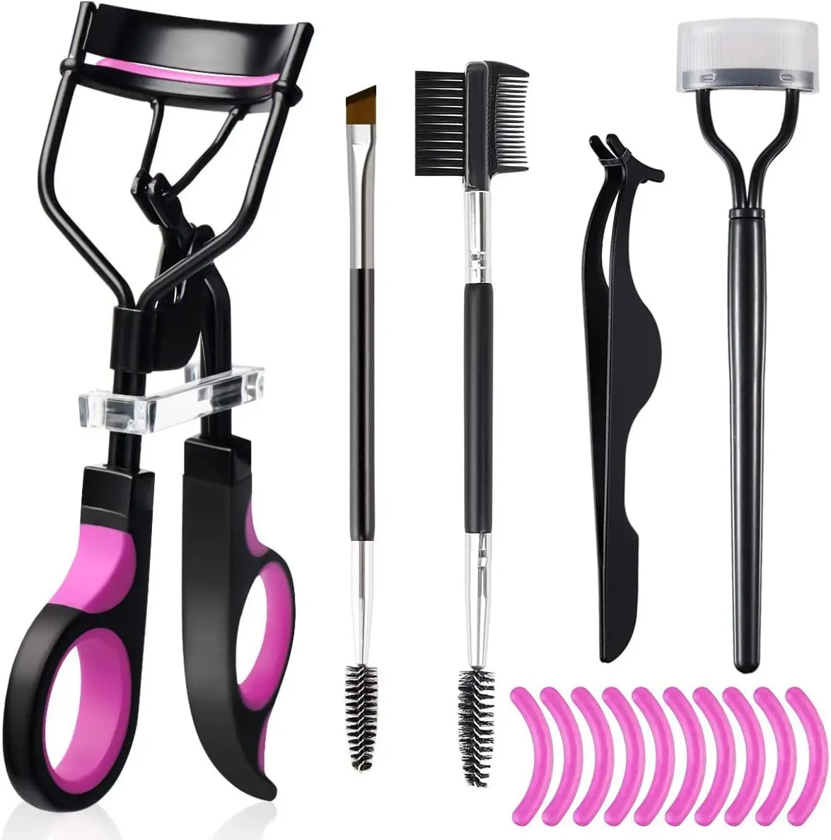 Lashes Curler Kit, Curl Lashes Eyelash Tool with Combed Eyelash Curler Set, Eyelash Makeup Tool for Curl Effect, Eyelash Curler & Eyebrow Brush & Tweezers for Lash Clusters, Portable Eyelash Extension Tool for Women