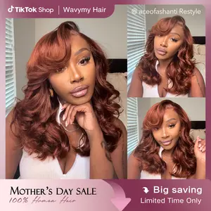 [New Launch] Wavymy Copper Brown Layered Cut Body Wave Wear Go Glueless 7x5 Lace Wigs Human Hair Wigs  180% Density Pre-Cut Tiny Knots Pre-Plucked Natural Hairline 26 Inches