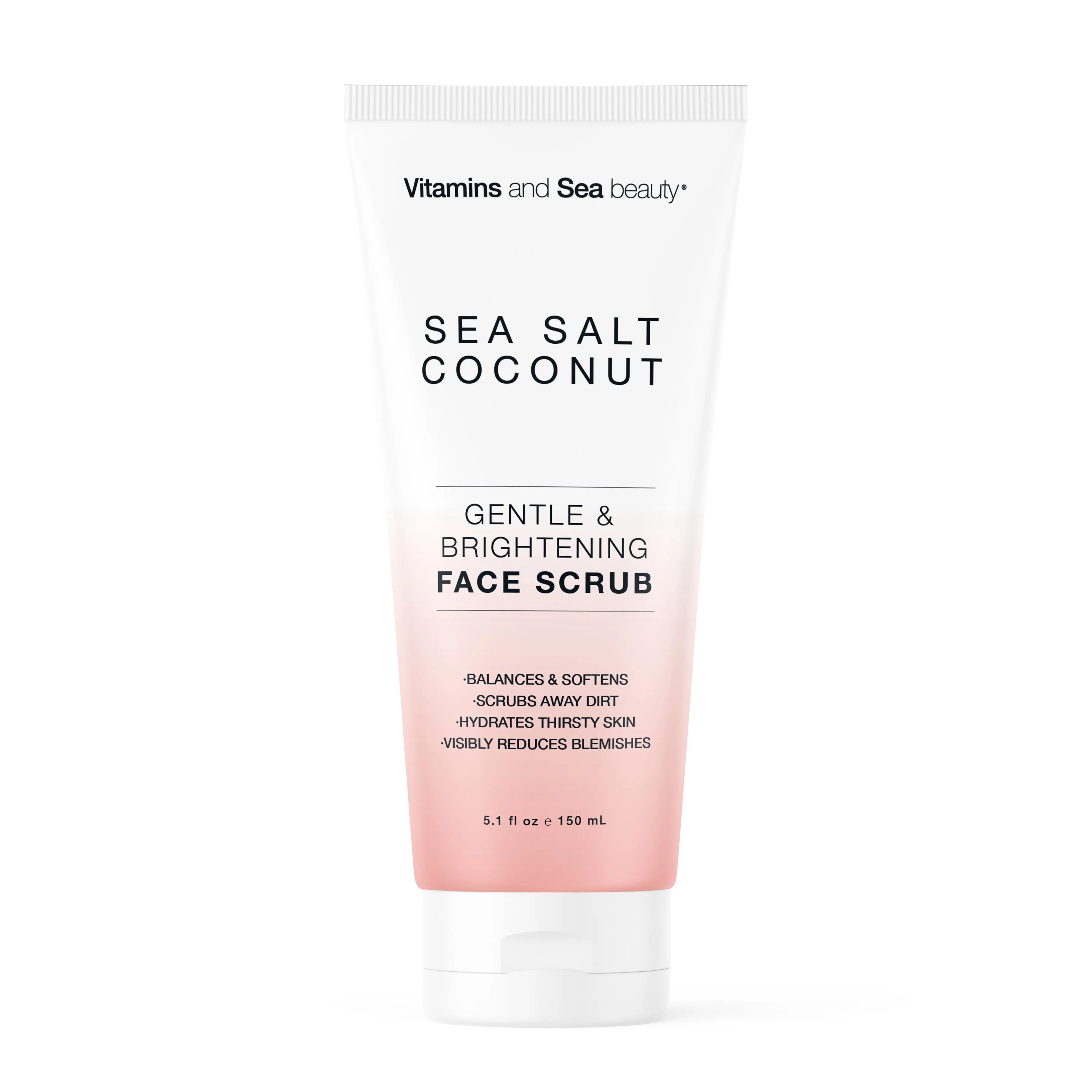 Gentle & Brightening Face Scrub with Sea Salt & Coconut – Exfoliates, Hydrates & Reduces Blemishes – Balancing Facial Cleanser for All Skin Types – 5.1 fl oz