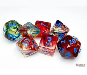 Nebula Luminary (Primary/Blue) Chessex Brand D&D/RPG Polyhedral Dice Set - 7 Dice with Clear Storage Case