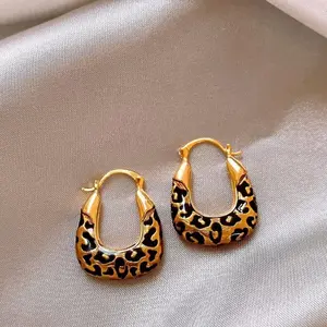 Vintage Geometric Leopard Print Statement Earrings, Y2K Aesthetic Elegant Women's Jewelry for Party & Daily Wear