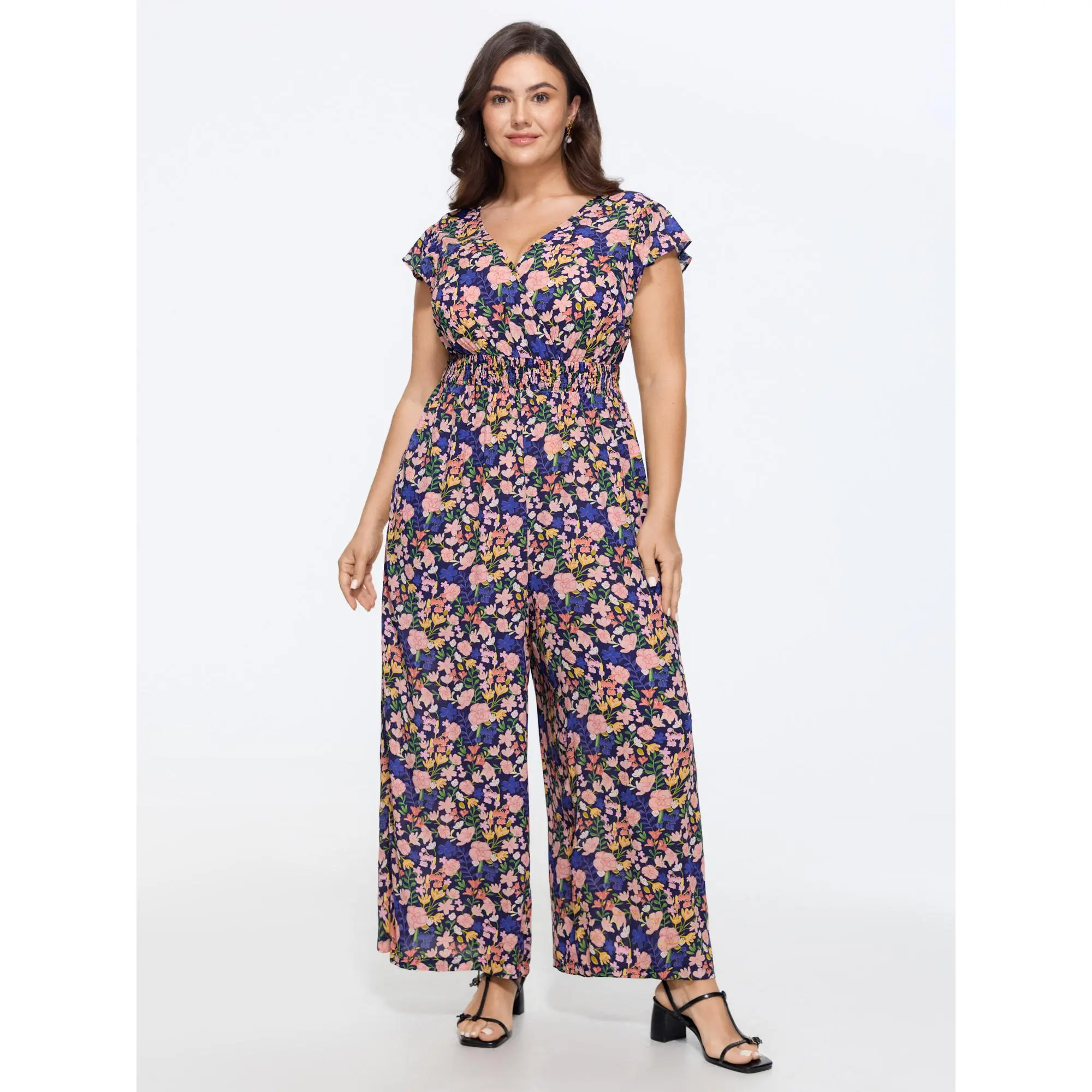 BLOOMCHIC Plus Size Floral Print Cut-Out Back Jumpsuit [M-6X] 2026 Spotlight Summerwins,Deals For You Days,Summerfinds