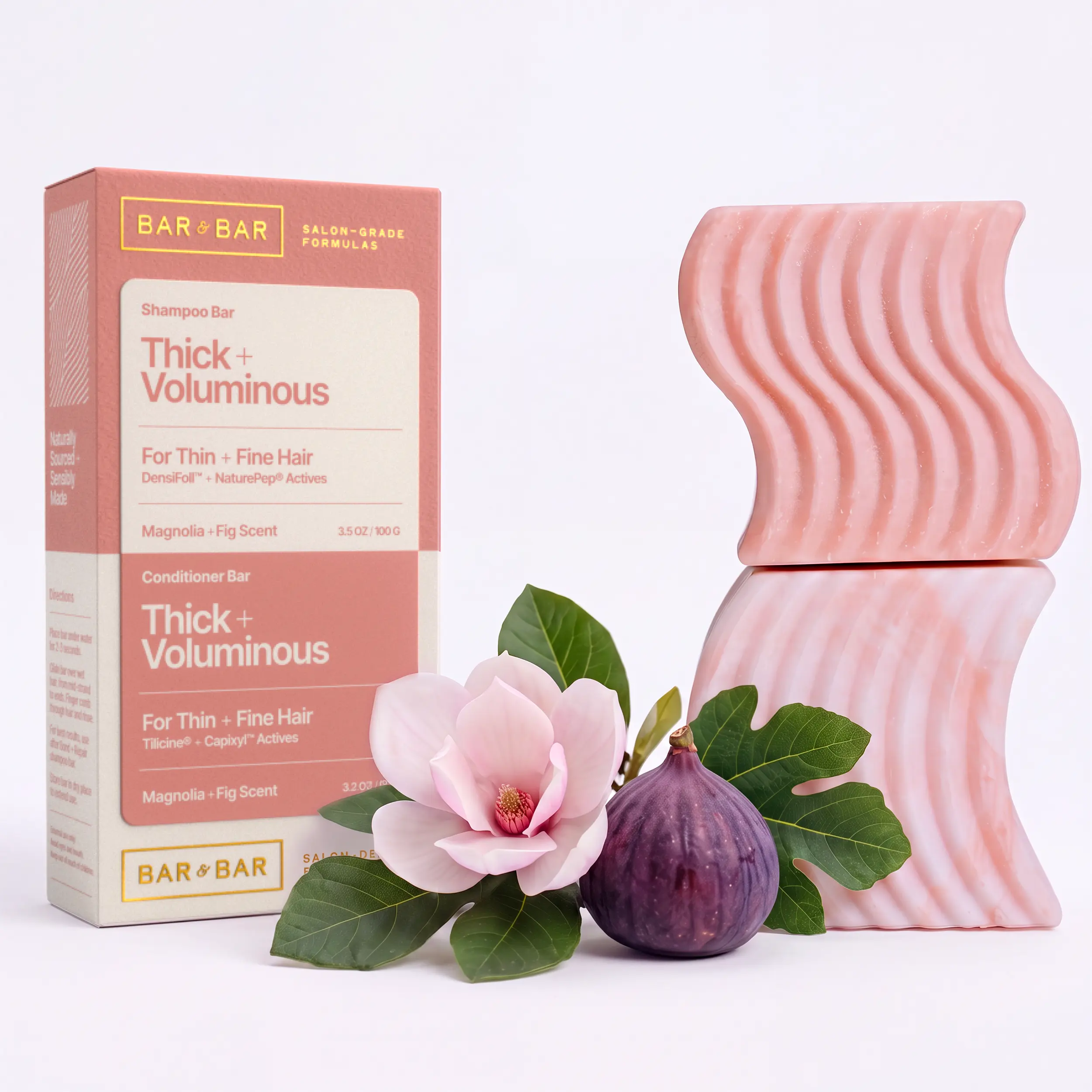 Bar & Bar Shampoo and Conditioner Bar Set – Thick + Voluminous – Volumizing Solid Hair Care Duo – Thin & Fine Hair – Body & Lift – Magnolia & Fig