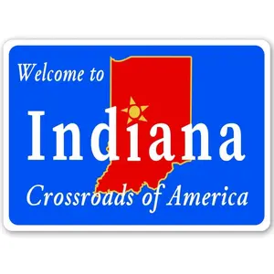 Indiana State Road Sign, Indiana Welcome Sign, Indiana Road Welcome, Indiana State Gift, Indiana Gift, Sign For Indiana, Indianapolis Sign Vintage Bar Man Cave Cafe Garage Home Wall Decoration Sign 8x12 Inch