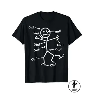 Ow Ow Ow Cotton T-shirt Funny Chronic Pain Awareness Summer Short Sleeve Round Neck Casual Everyday Top Machine Washable