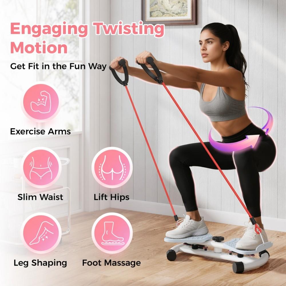 Homhut Silent Waist Twister Plate with 2 Resistance Bands, Anti-Slip Grip Base, 300lbs High-Capacity, Portable Convenient Design for Family Fitness, Ab Training & Waist Twisting Home Fitness Accessories, Compact(Gray）