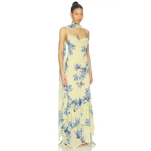 ROCOCO SAND Cowl Maxi Dress With Sash in Yellow