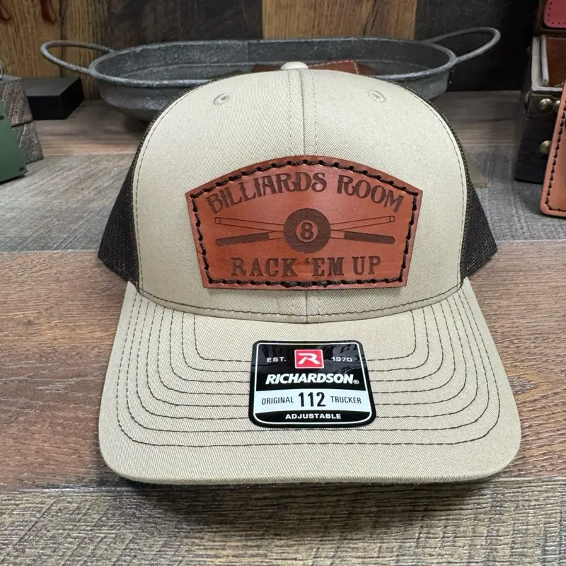 Billiards Hat, 8 Ball, 9 Ball, Rack Em, Pool Stick, Pool Cue, Pool Rack, Snooker, Pool Table, Leather Patch Hat, Gift, His Her, Dad Hat