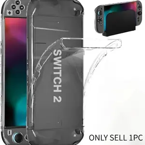 HEYSTOP Switch 2 Case — Compatible Cover + 1 Glass Film + Thumb Cap + Alcohol Pads; Dustproof, Dirt-Resistant, Shockproof; Easy Installation/Removal; Dock Support; Full Protection; Lightweight, Slim, Transparent, Non-Slip
