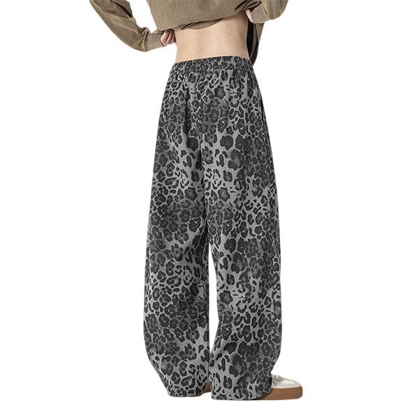 Men's Soft Brown Leopard Print Wide Leg Pants, Casual Drawstring Baggy Trousers, Perfect for Street, Skate, Daily & Streetwear