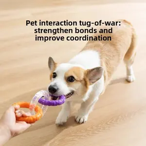 Durable 3-Ring Pull Dog Toy, Bite-Resistant for Teeth Cleaning, Chewing and Interactive Play to Support Dental Health, Three-Rings,summervibes,Outdoor Interactive Bungee Dog Toy
