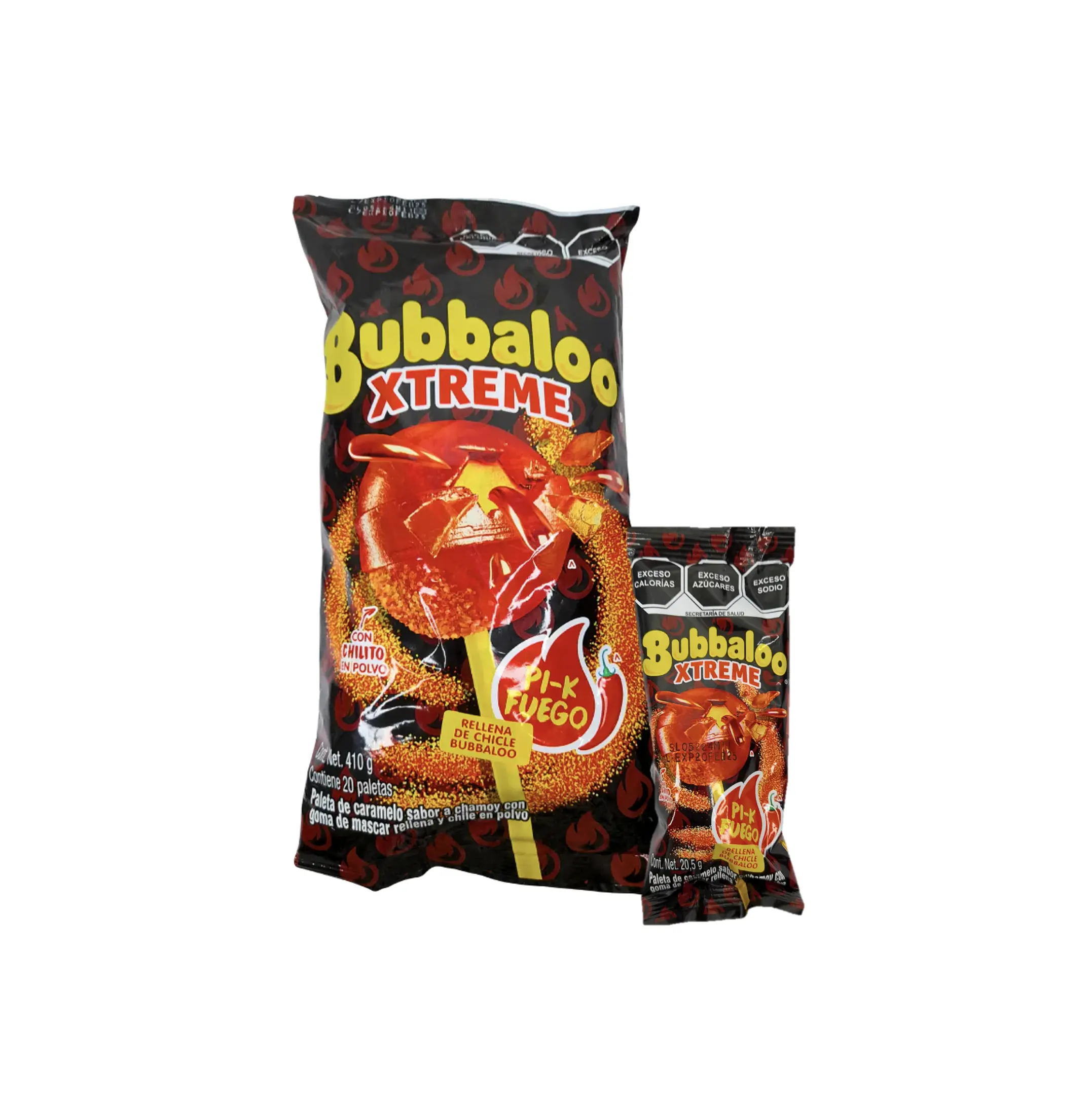 Bubbaloo Xtreme Paleta Lollipop Chamoy Pik Fuego mexican candy snacks 20 Pieces