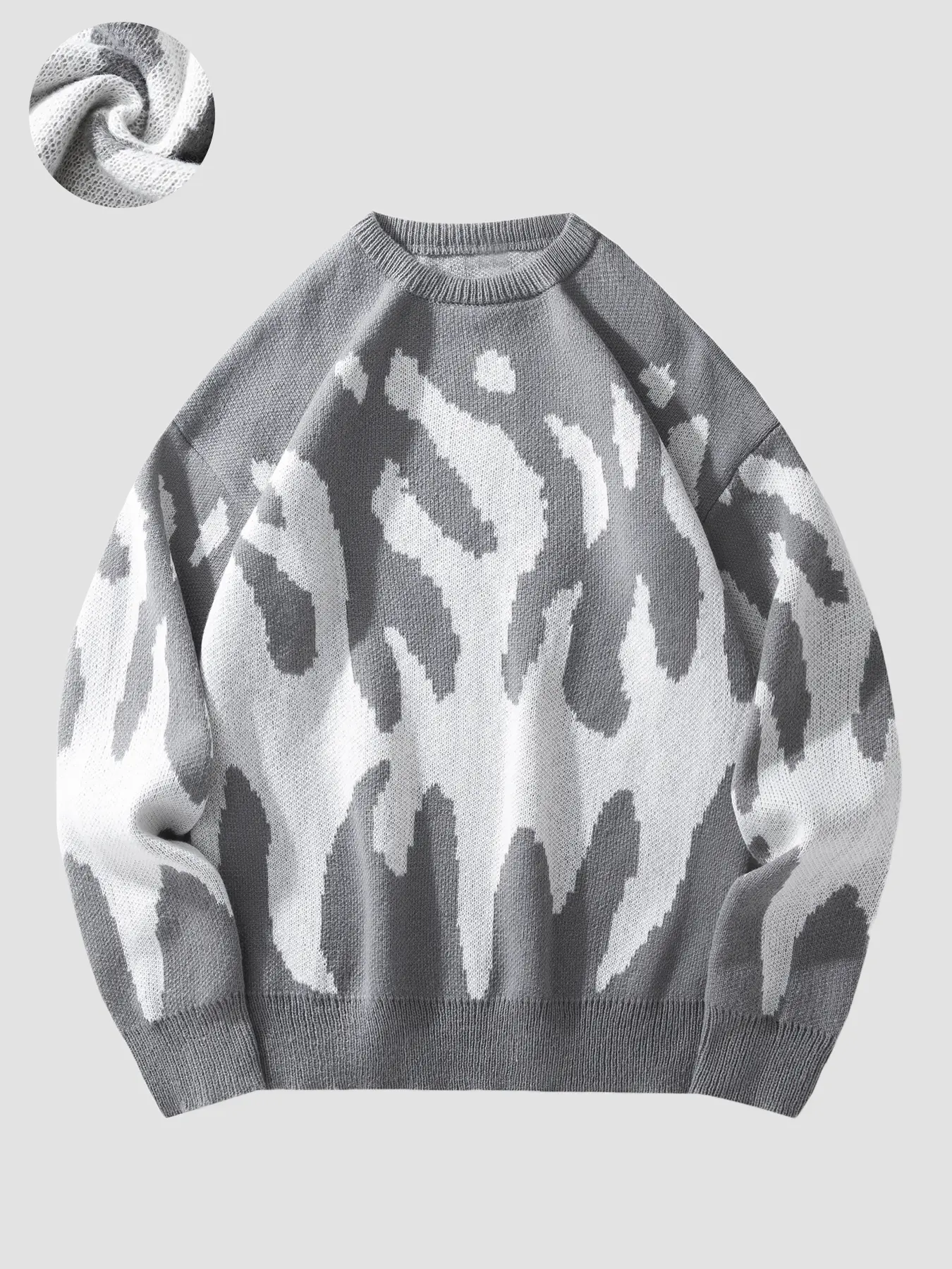 Vintage Flame Print Crew Neck Sweater - Fitted Knit Pullover with Abstract Pattern, Multi-Color Options, Unisex Streetwear Fall/Winter Essential
