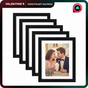 Valentine‘s Gift - Set of 5 Black 11x14 Picture Frames with Polished Plexiglass – Fits 8x10 Photos with Mat or 11x14 Without Mat – Galleria Collection Wall-Mounted Photo Frames Decor Light