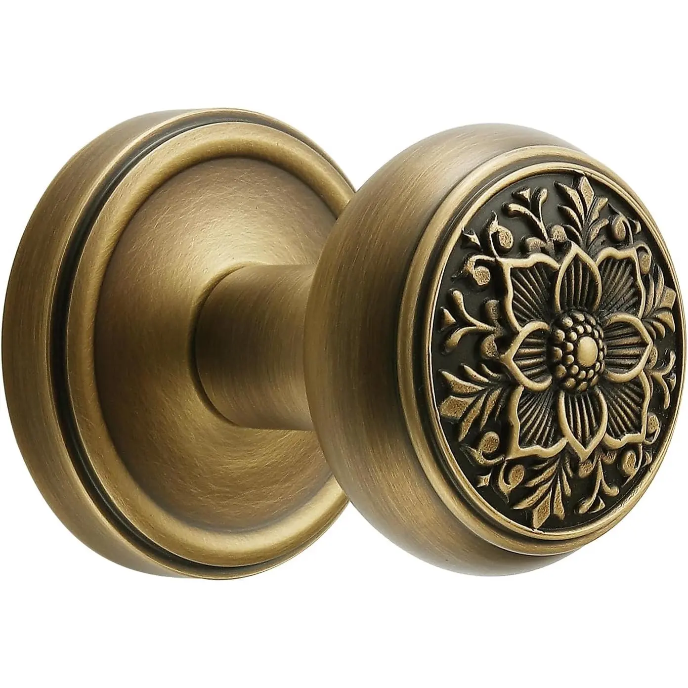 Antique Brass Door Knob with Intricate Floral Design -  Handles Elegant and Durable for Interior Doors, Classic  Look for Home or Office Decor (Antique Brass, -2.375 in)
