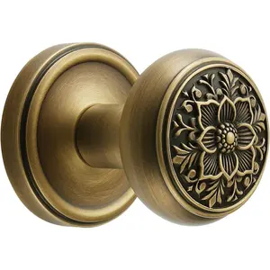 Antique Brass Door Knob with Intricate Floral Design -  Handles Elegant and Durable for Interior Doors, Classic  Look for Home or Office Decor (Antique Brass, -2.375 in)