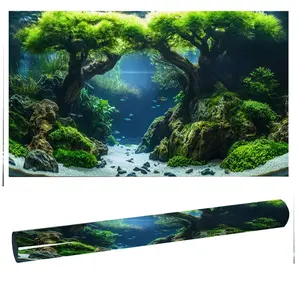 Fish tank, high-definition printing, three-dimensional design, simulation of natural waters, coral reef underwater world, deep sea blue, river ecological theme background painting, PVC material directly attached